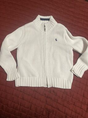 Polo by Ralph Lauren White Knit Zip-Up Sweater with Navy Pony